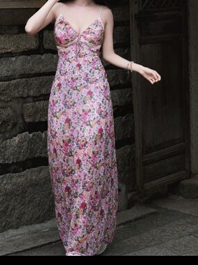 Princess Polly Floral Spaghetti-Strap Maxi Dress in Pink
